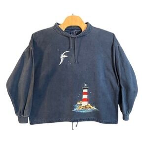 Vintage WEK Hand Painted Lighthouse Sweatshirt Blue Cotton XXL Made in USA